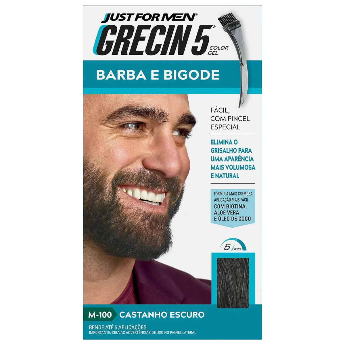 Tonalizante Grecin 5 Just For Men Color Gel Barba e Bigode - Castanho Escuro — | Farmácia Resyla