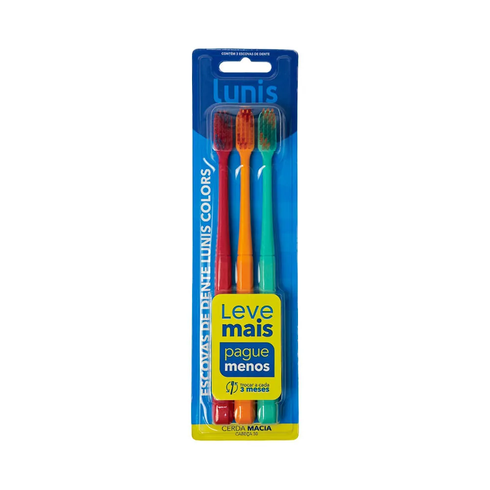 Escova De Dente Lunis Colors Macia 3 Unidades — | Farmácia Resyla