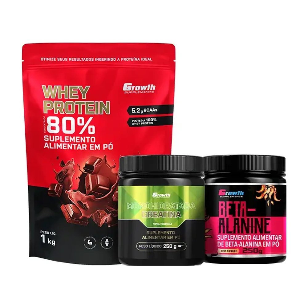 Kit Whey Protein Concentrado 1kg, Creatina Monohidrata 250g, Beta Alanina 250g — | Farmácia Resyla