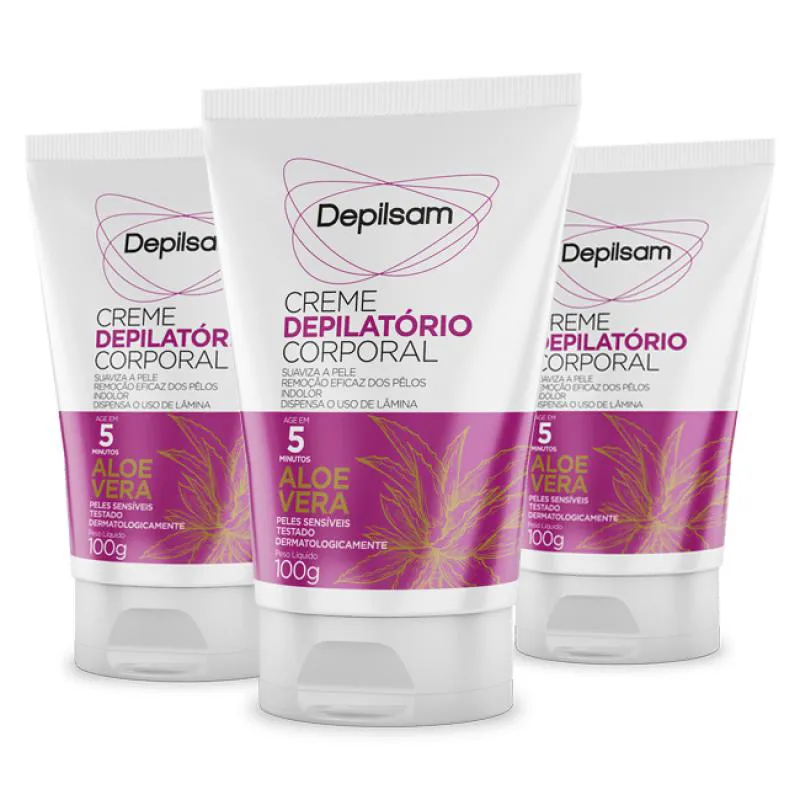 Kit Creme Depilatório Corporal Depilsam Aloe Vera 100g com 3 Unidades — Depilsam | Farmácia Resyla