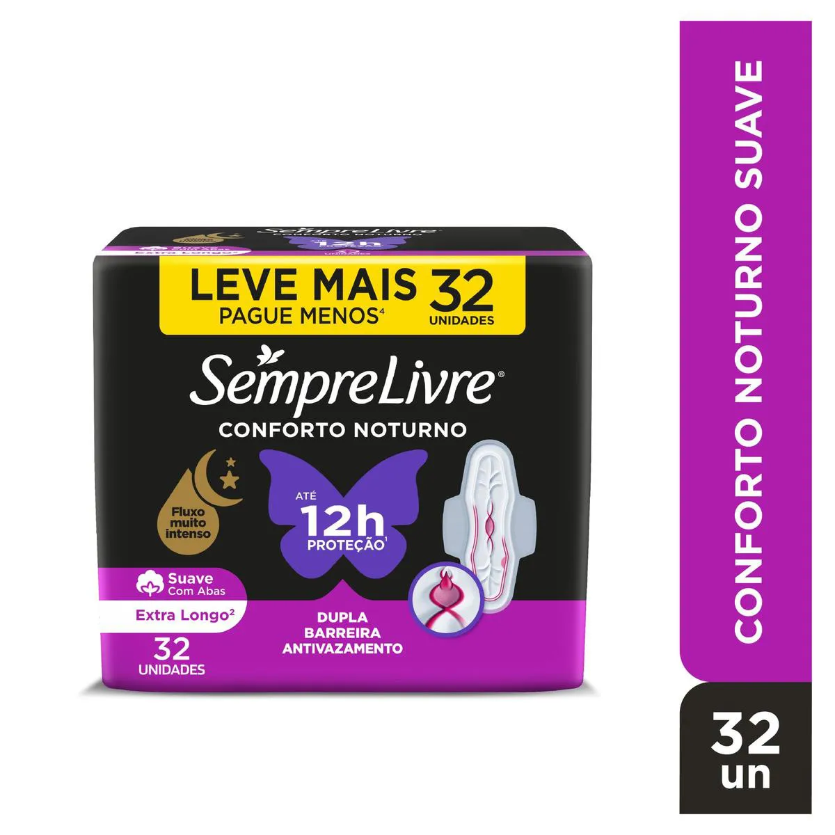 Absorvente Sempre Livre Conforto Noturno Cobertura Suave Com Abas 32 unidades — Sempre Livre | Farmácia Resyla