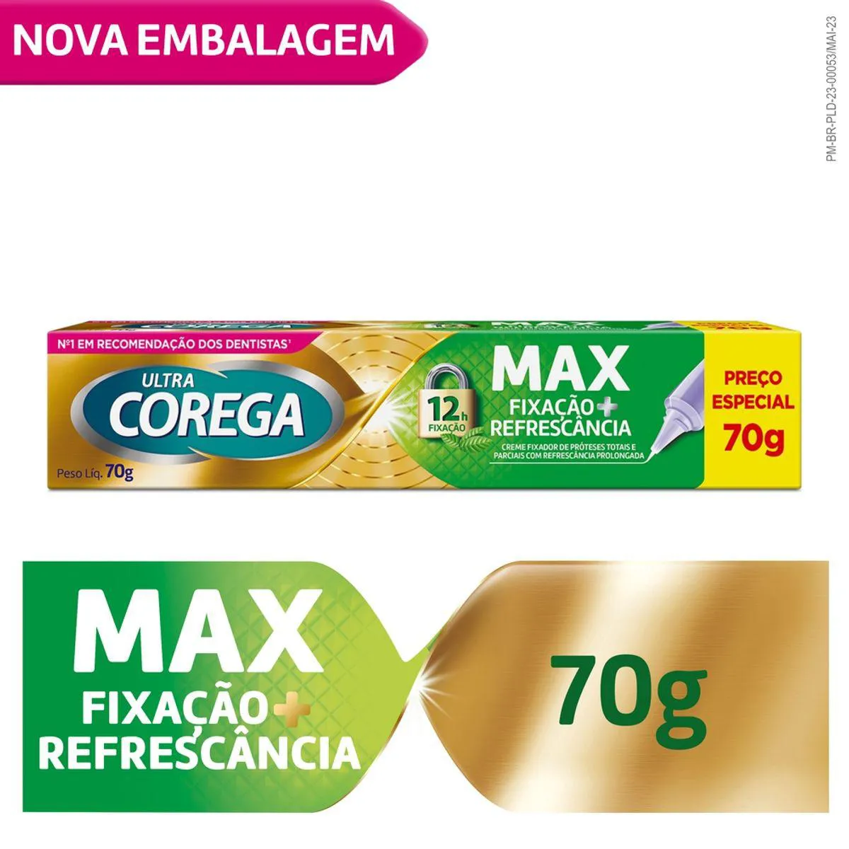 Creme Fixador de Dentadura Ultra Corega Max Fixação + Refrescância Menta 70g — Corega | Farmácia Resyla