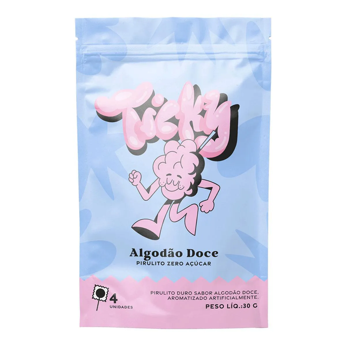 Pirulito Ticky Zero Açucar Algodão Doce Pouch 4 unidades — | Farmácia Resyla