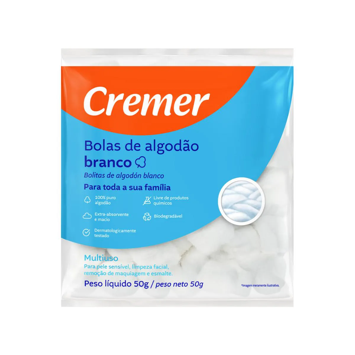 Algodão Bola Branco Cremer 50G Puro Pacote Unhas - Curativo — Cremer | Farmácia Resyla