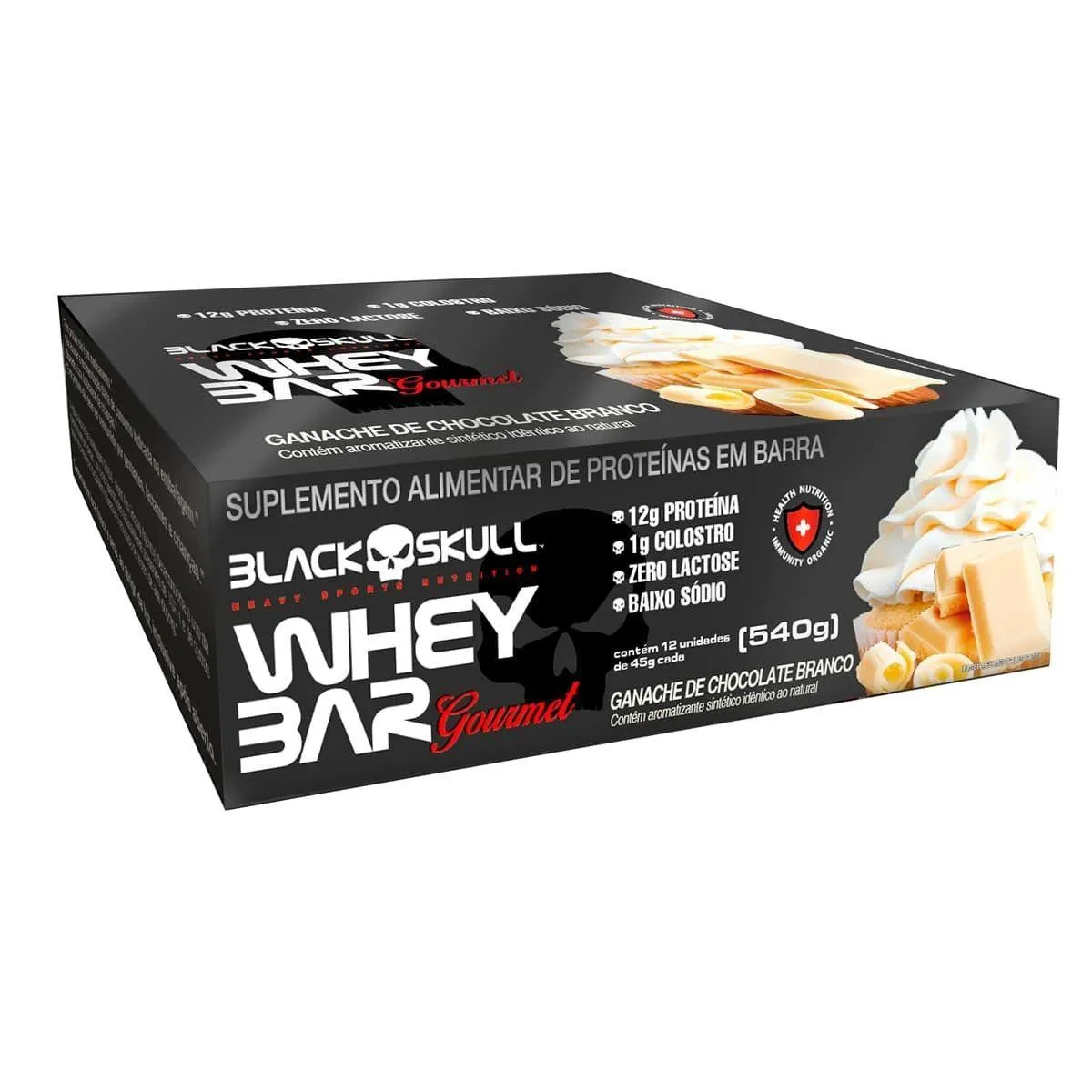 WHEY BAR GOURMET – 12 UNIDADES 45G CHOCOLATE BRANCO – BLACK SKULL — Black Skull | Farmácia Resyla