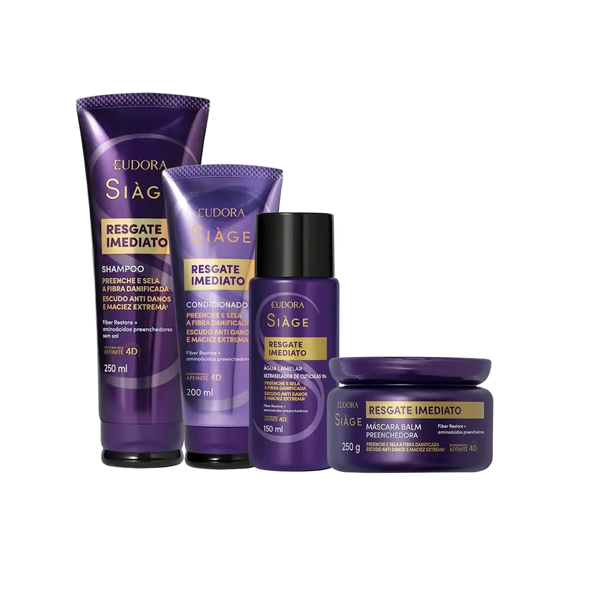 Kit Eudora Siàge Resgate Imediato Shampoo 250ml + Condicionador 200ml + Máscara 250g + Água Lemelar 250g — Eudora | Farmácia Resyla
