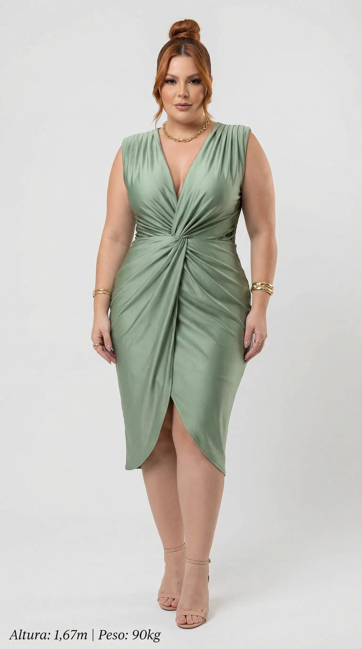 Vestido Feminino Midi Decote V
