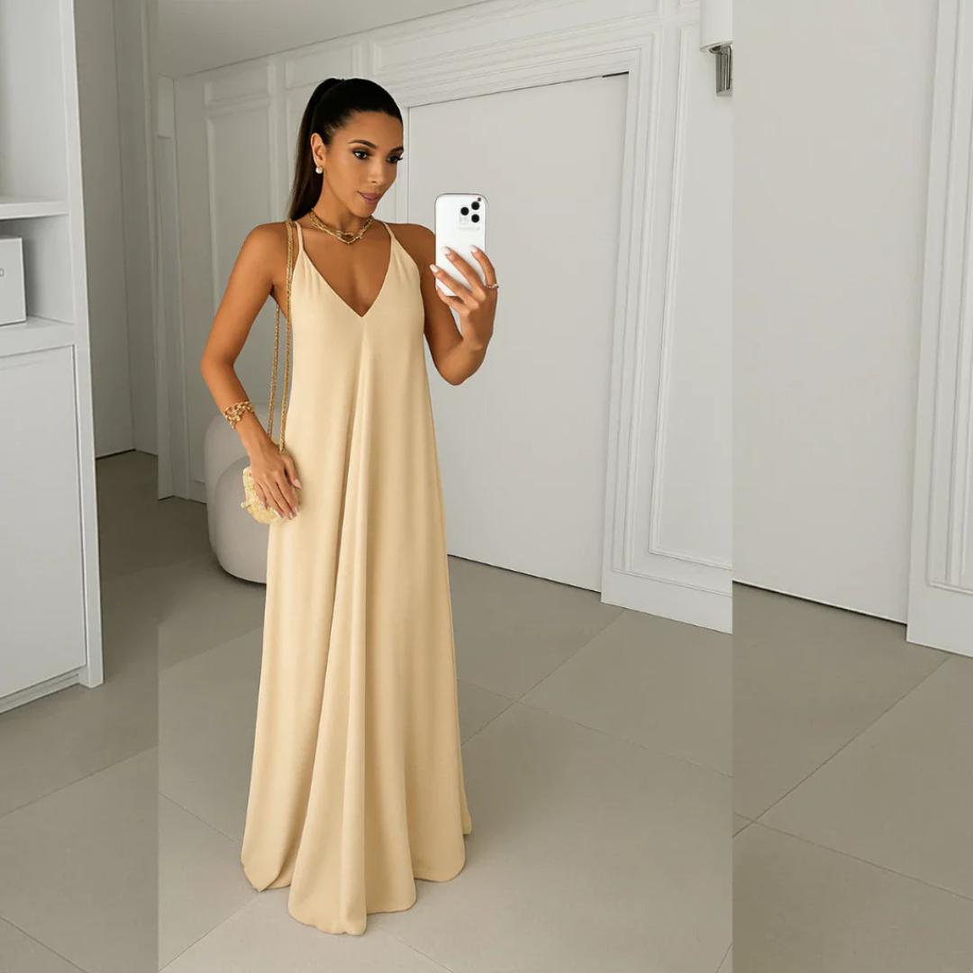 Vestido Feminino Longo Bicolor Alças