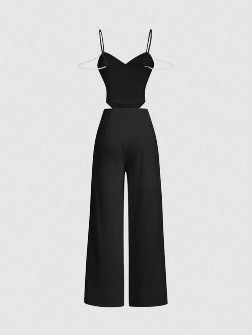 Conjunto Feminino Elegante com Top Camisola e Calça Pantalona Preto