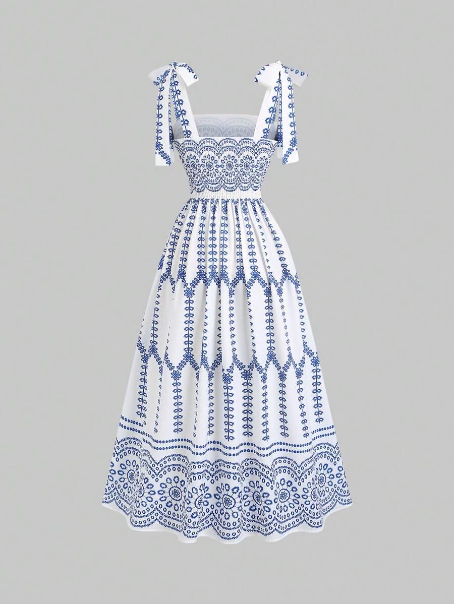 Vestido Feminino Boho com Estampa de Plantas – Multicolorido