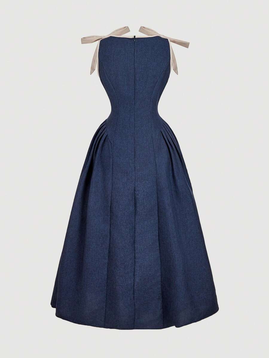 Vestido Longo Feminino Elegante em A – Azul Marinho