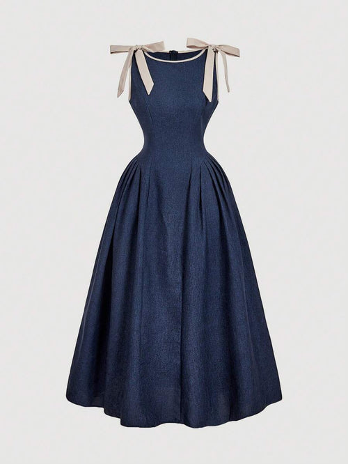 Vestido Longo Feminino Elegante em A – Azul Marinho