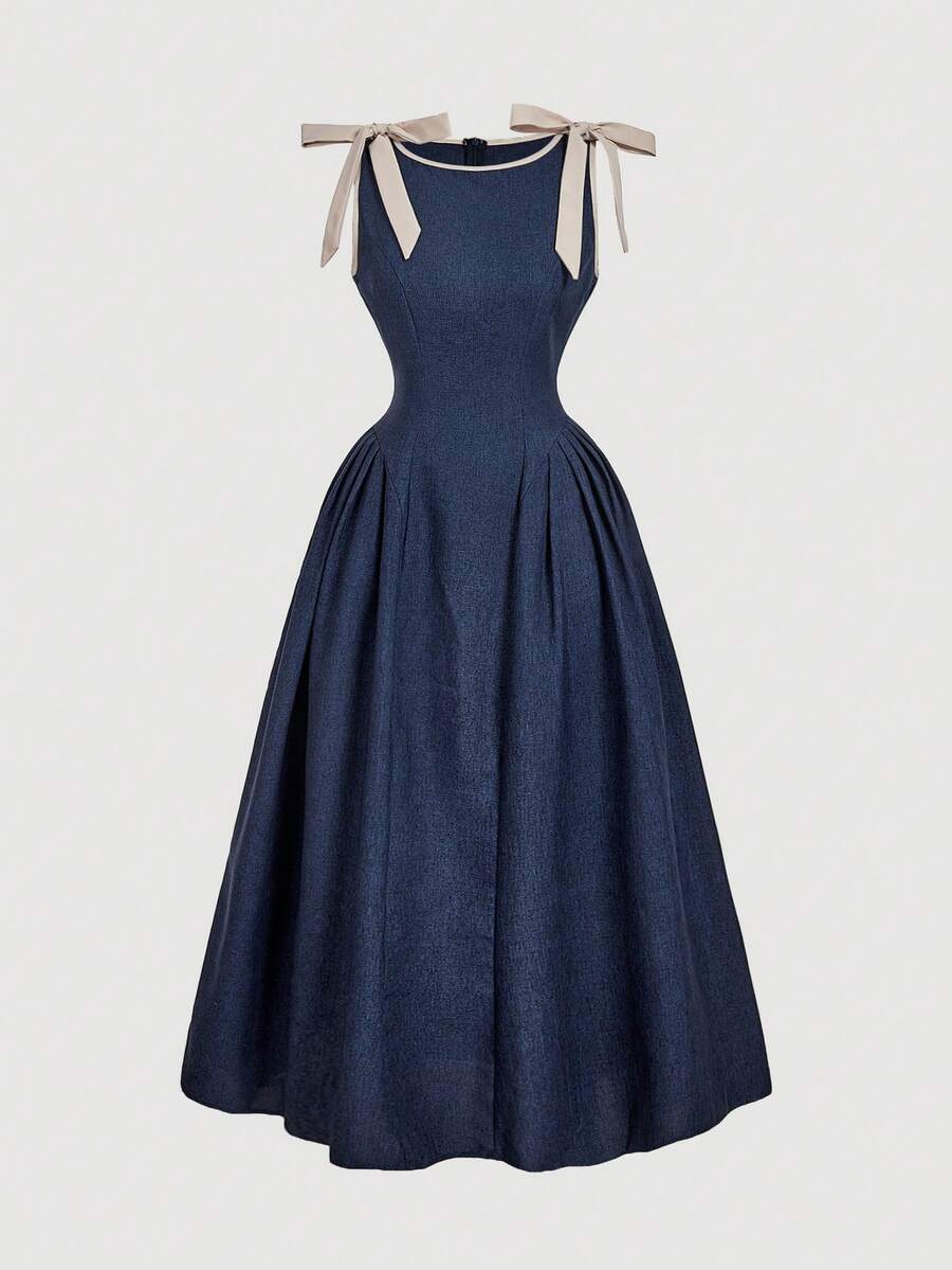 Vestido Longo Feminino Elegante em A – Azul Marinho