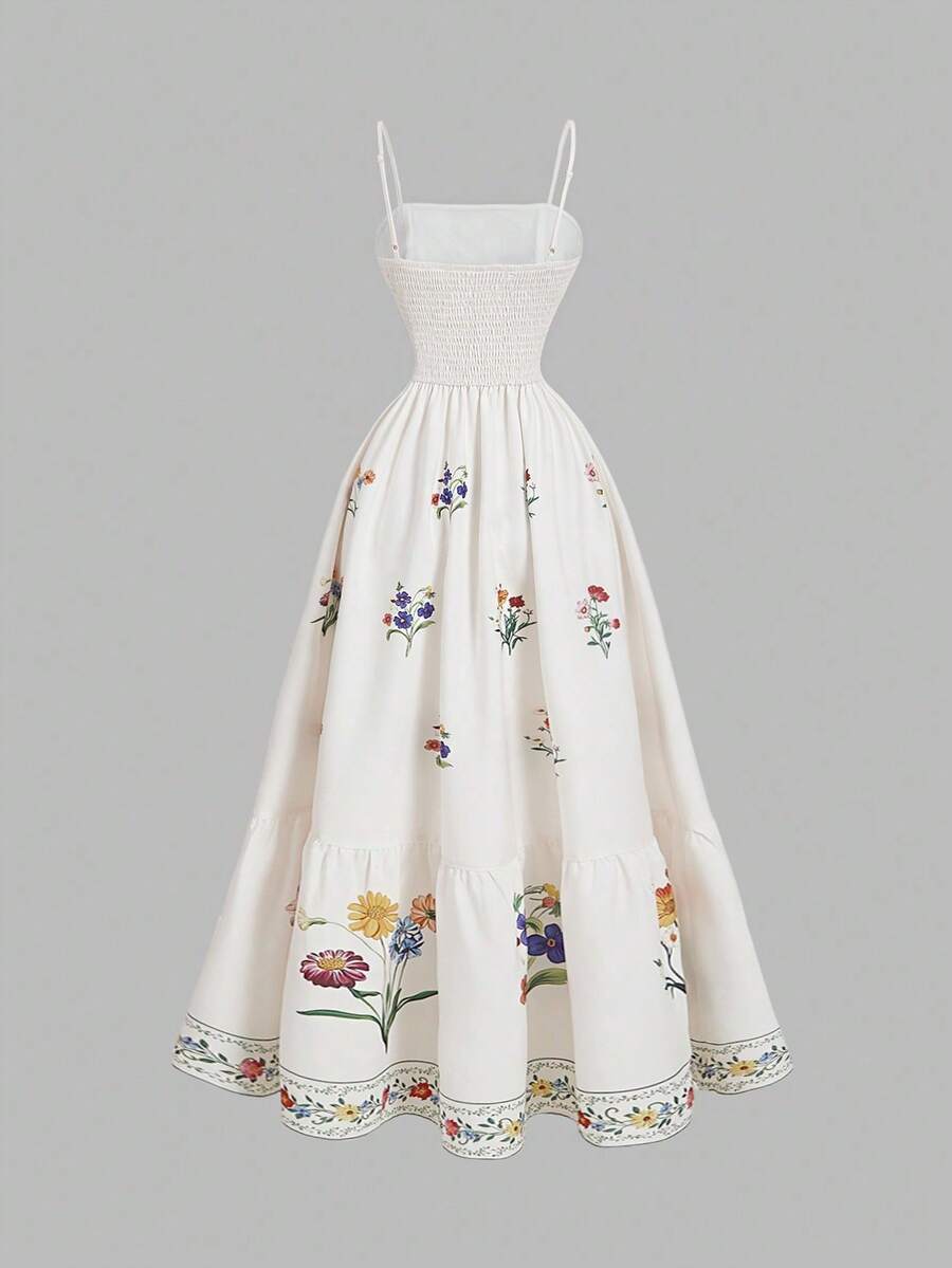 Vestido Longo Floral Feminino com Alças Finas e Forro Interno – Branco