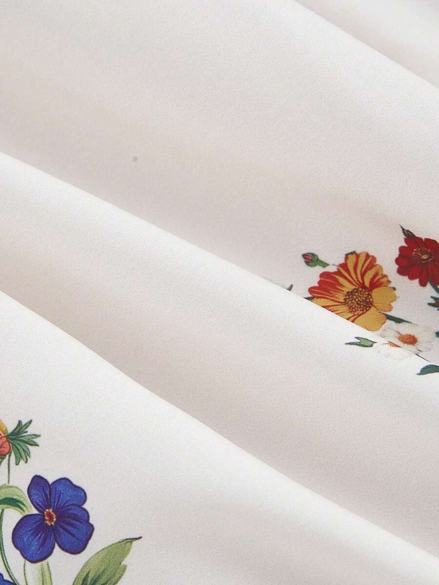 Vestido Longo Floral Feminino com Alças Finas e Forro Interno – Branco