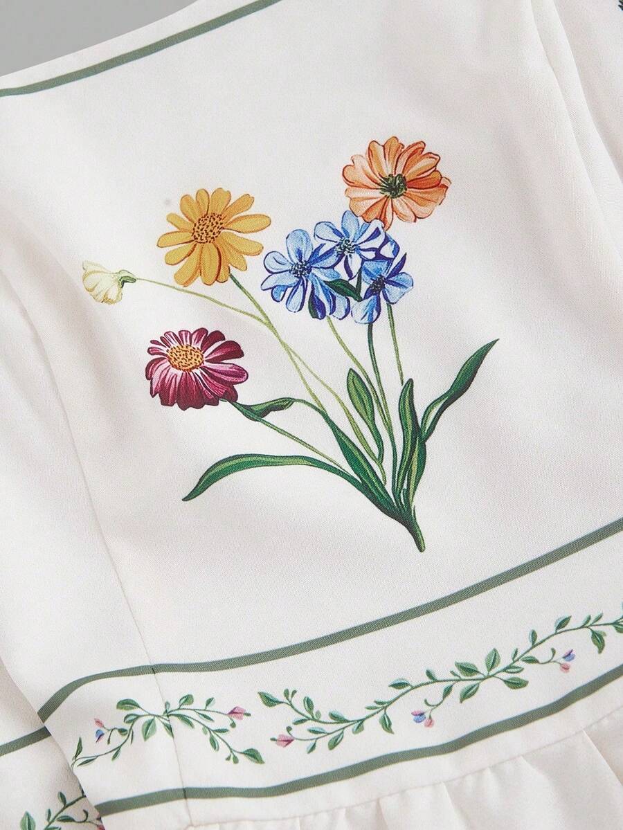 Vestido Longo Floral Feminino com Alças Finas e Forro Interno – Branco