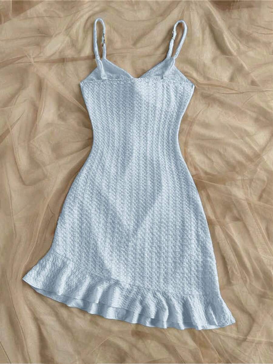 Vestido Mini Feminino Bodycon em Malha com Alças Finas Azul Bebê