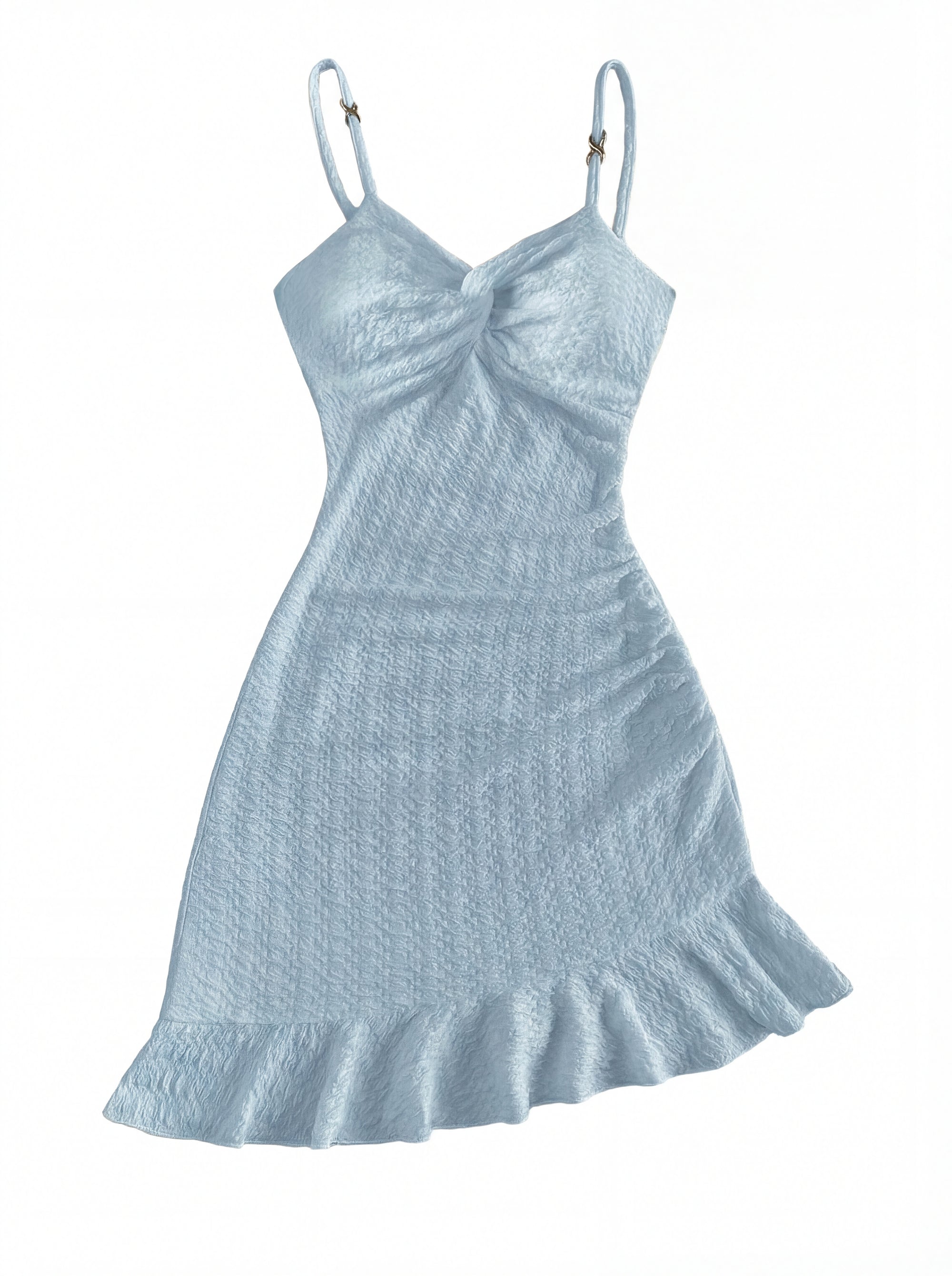 Vestido Mini Feminino Bodycon em Malha com Alças Finas Azul Bebê