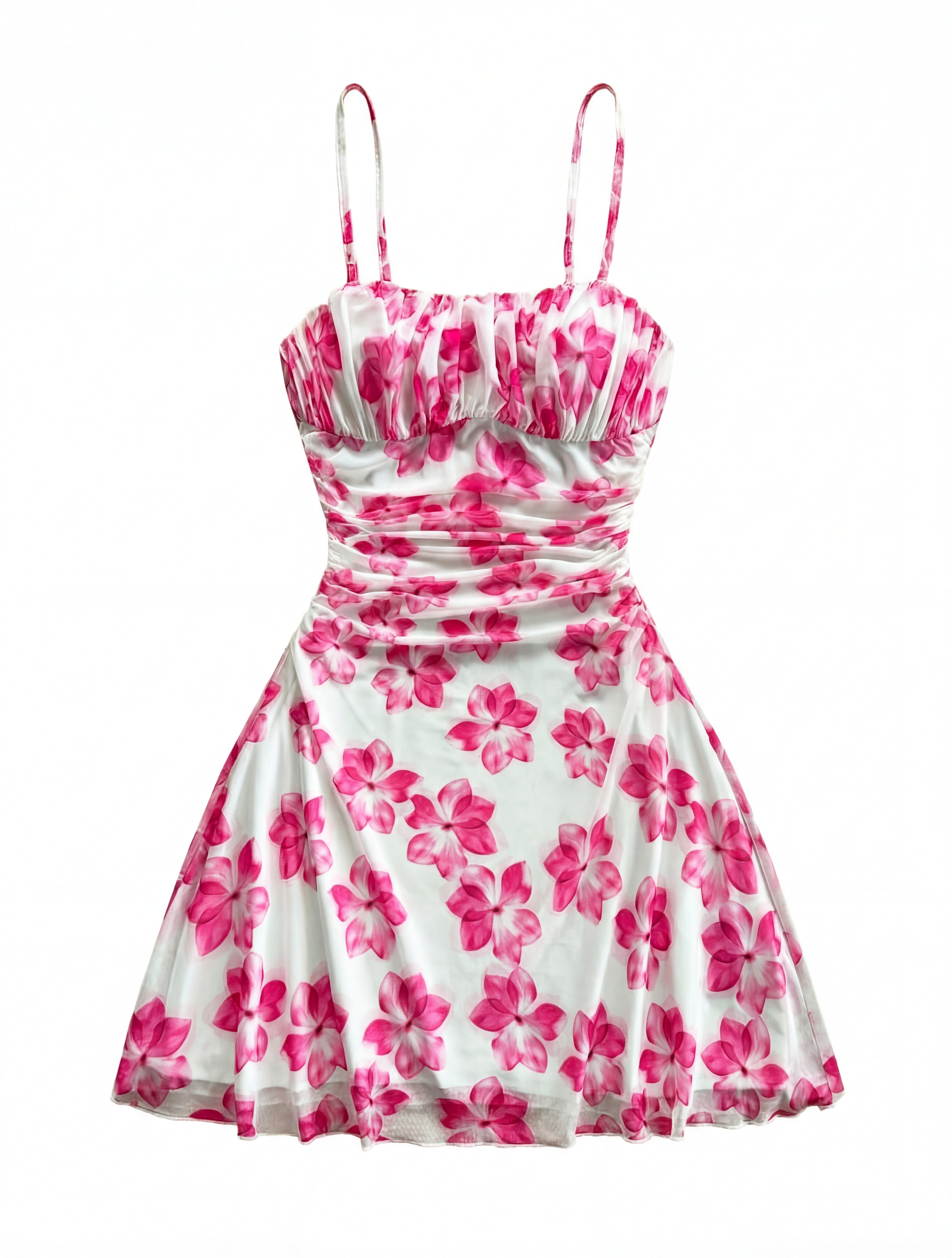 Vestido Mini Feminino Boho em Malha com Estampa Floral Rosa Chiclete