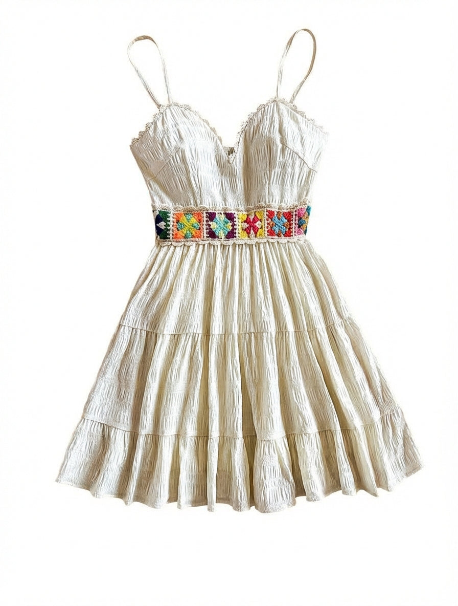 Vestido Mini Feminino Boho Suspensório com Estampa Mista – Damasco