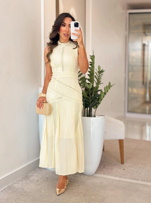 Vestido Feminino Longo Gola Alta