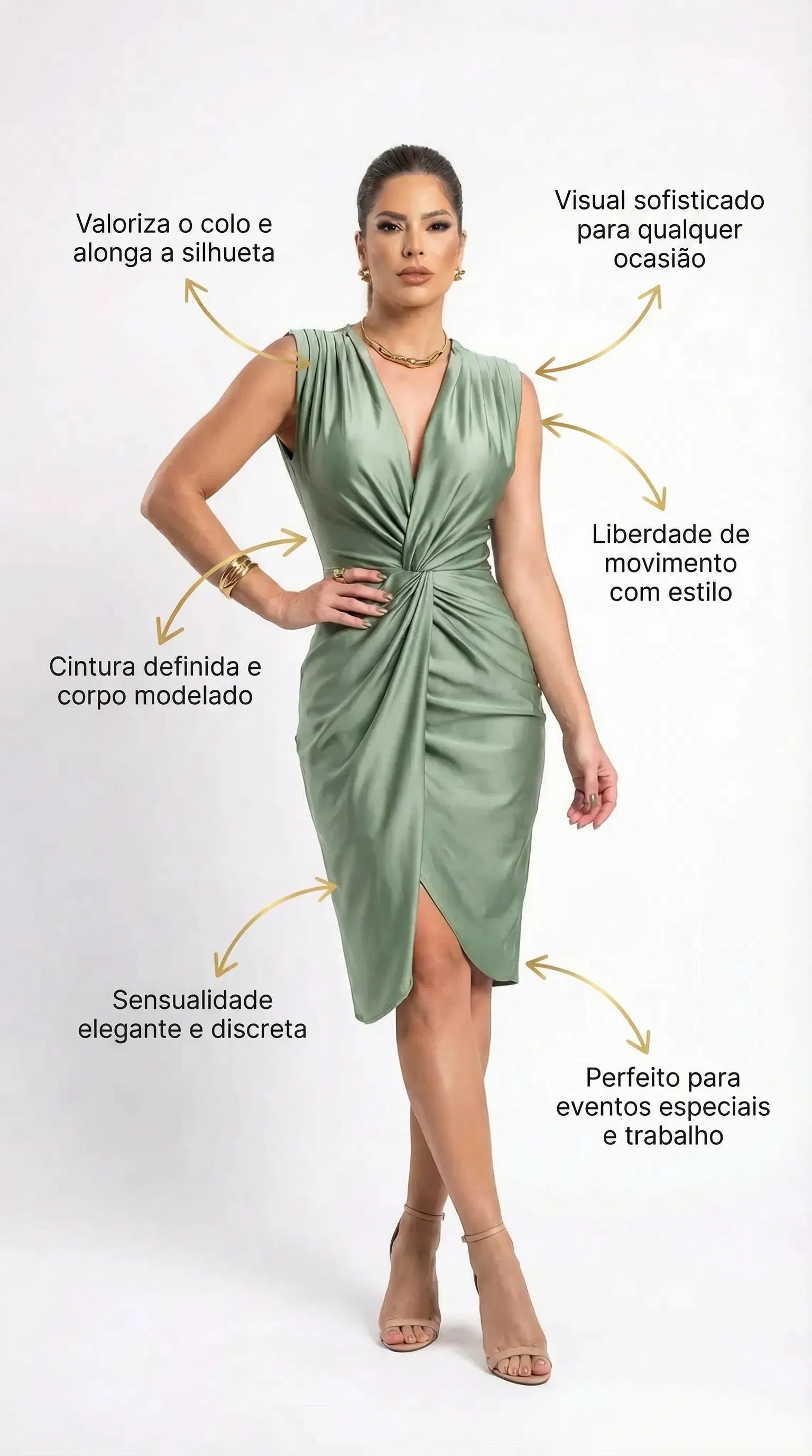Vestido Feminino Midi Decote V