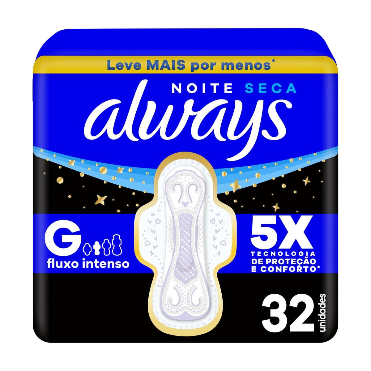 Absorvente Always Noite Seca com Abas Fluxo Intenso 32 Unidades — Always | Farmácia Resyla