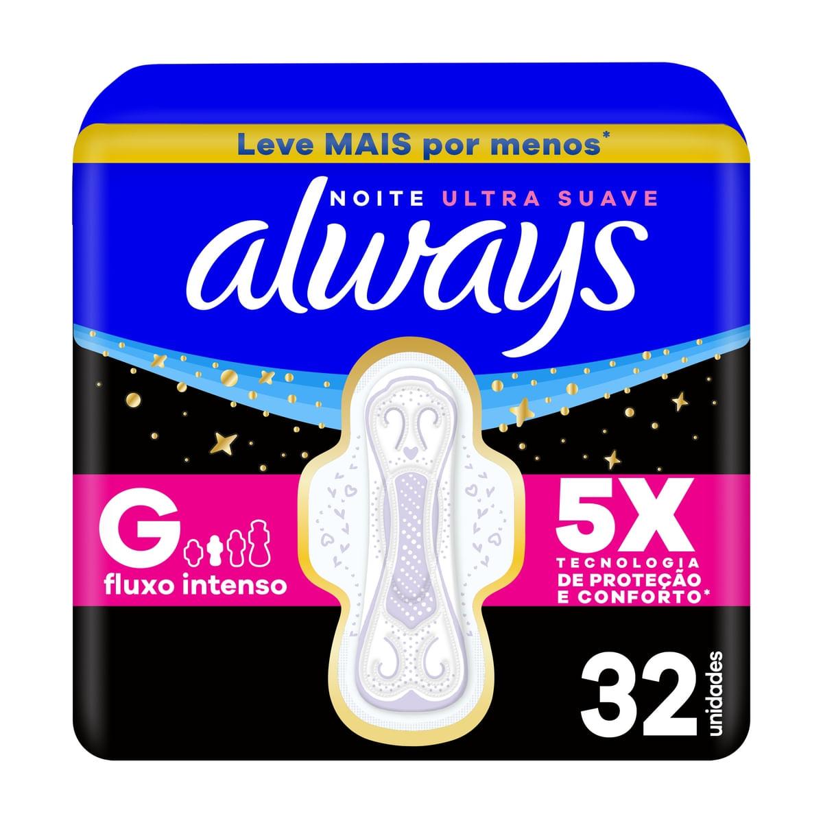 Absorvente Always Noite Ultra Suave com Abas Fluxo Intenso 32 Unidades — Always | Farmácia Resyla
