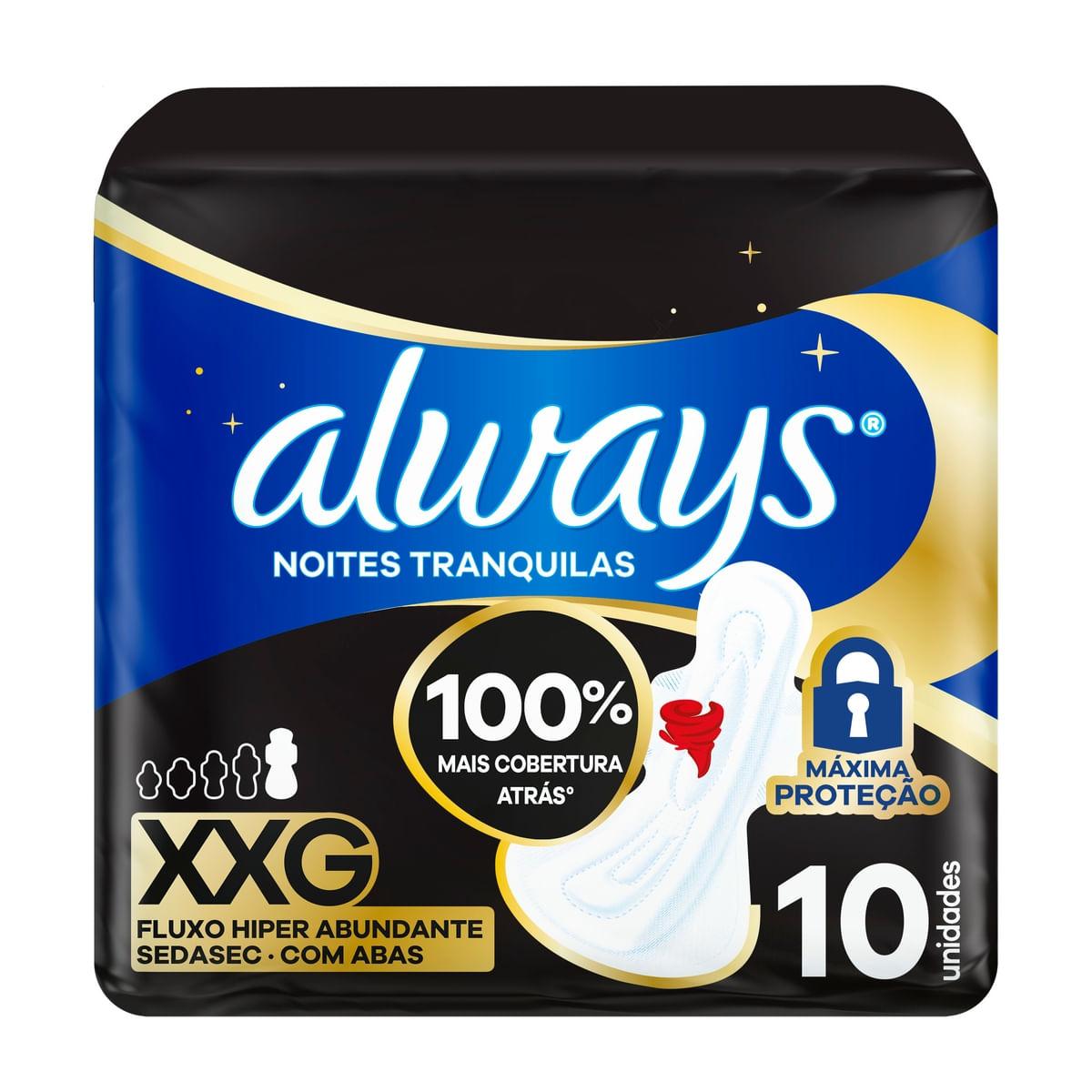 Absorvente Always Noites Tranquilas com Abas Fluxo Hiper Abundante 10 Unidades — Always | Farmácia Resyla
