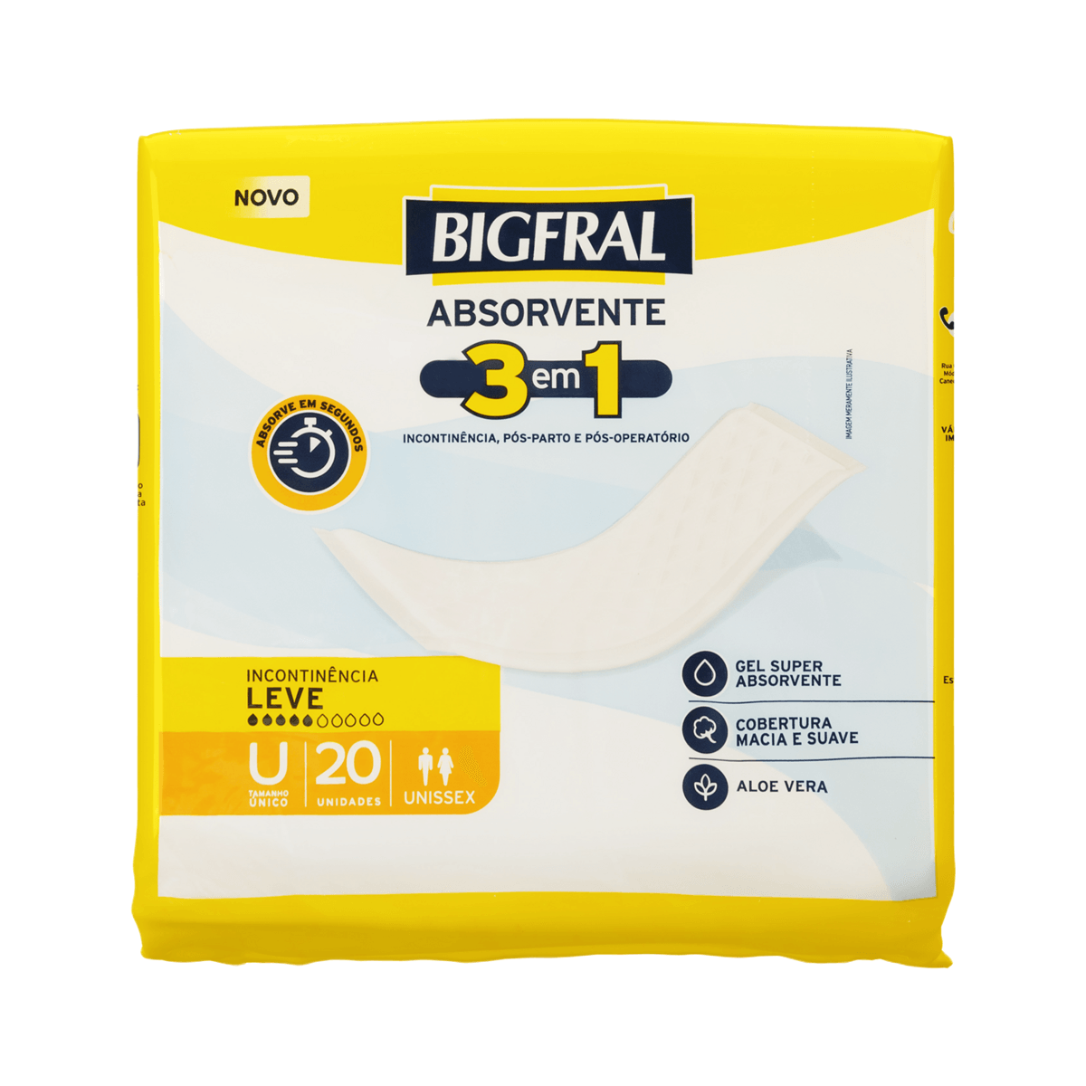 Absorvente Geriátrico Bigfral 3 em 1 Cobertura Macia Suave Sem Abas Fluxo Leve Tamanho Único 20 Unidades — Bigfral | Farmácia Resyla