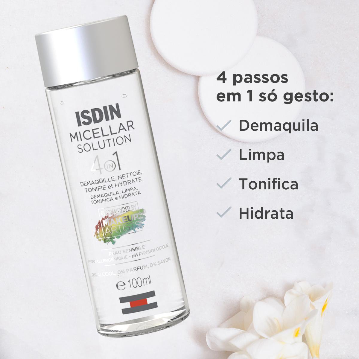 Água Micelar 4 Em 1 Isdin Micellar Solution - 100ml — imagem 3 | Farmácia Resyla