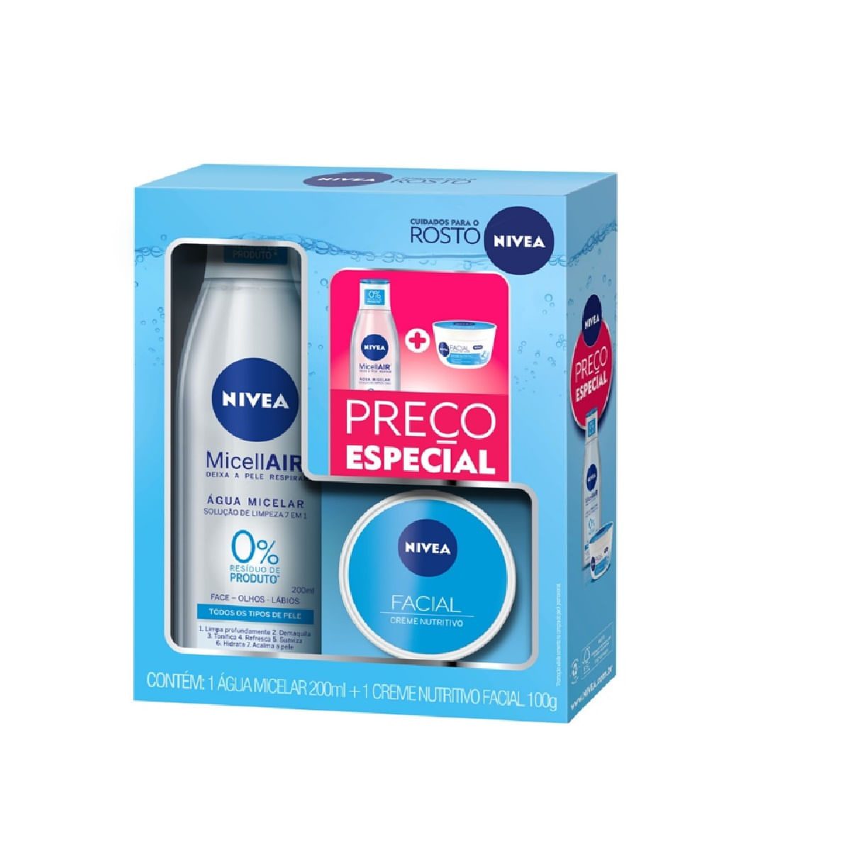 Agua micelar nivea air 7x1 200ml + creme facial Nutritivo 100g preço especial — Nivea | Farmácia Resyla