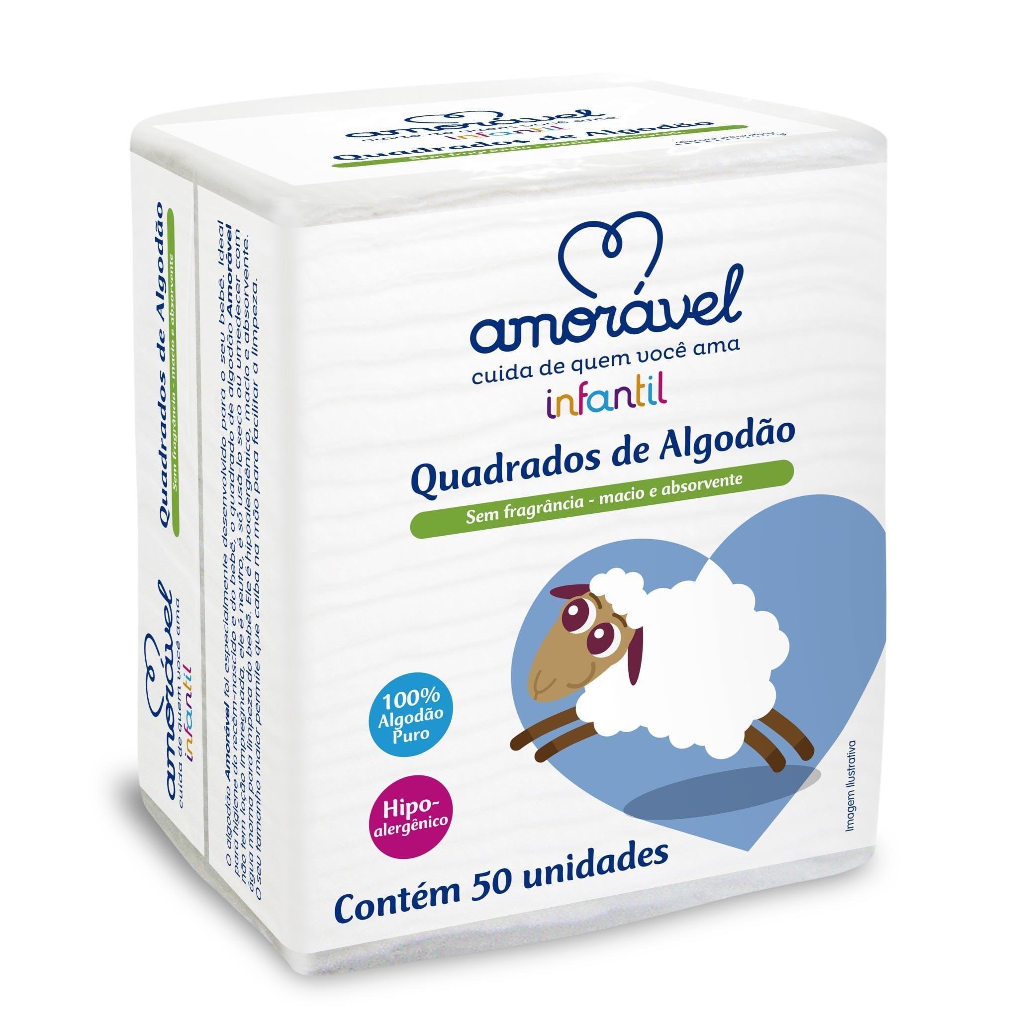 Algodão Amorável Infantil Quadrado 50 Unidades — Amoravel | Farmácia Resyla