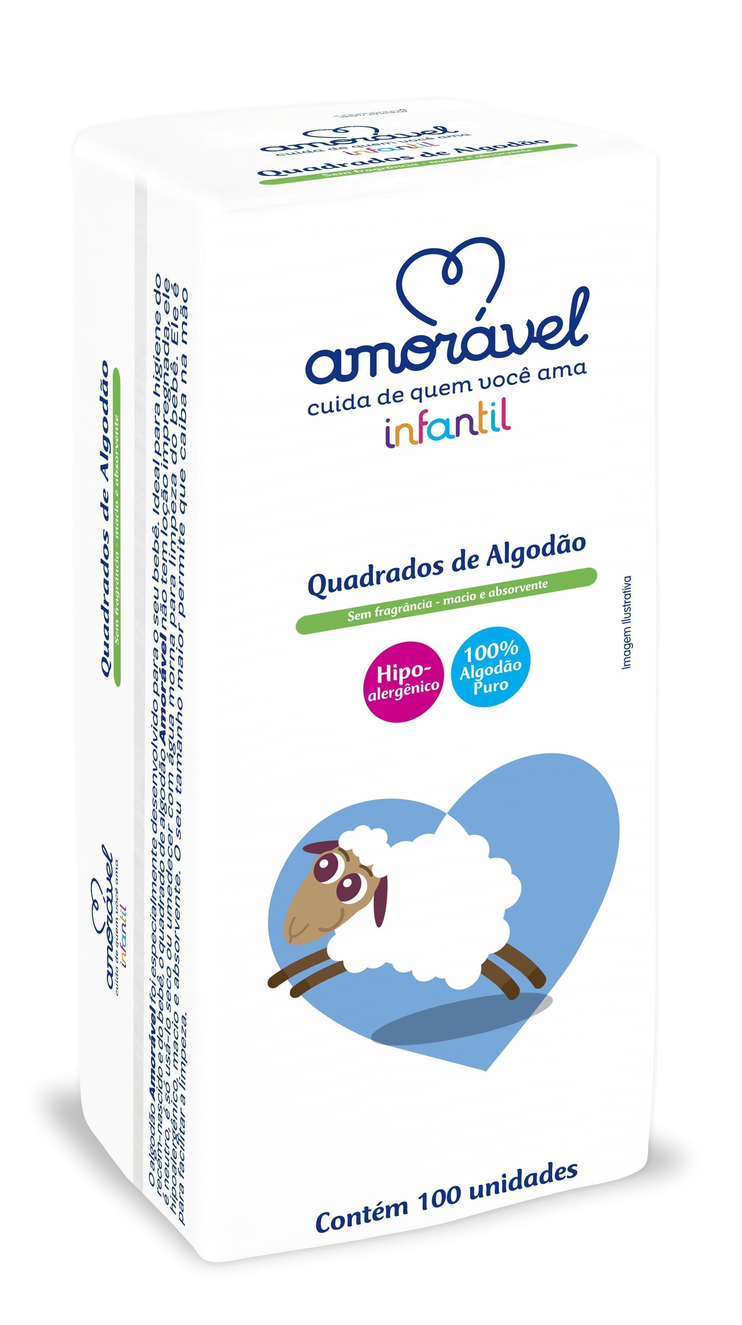 Algodão Quadrado Amorável Infantil 100 Unidades — Amoravel | Farmácia Resyla