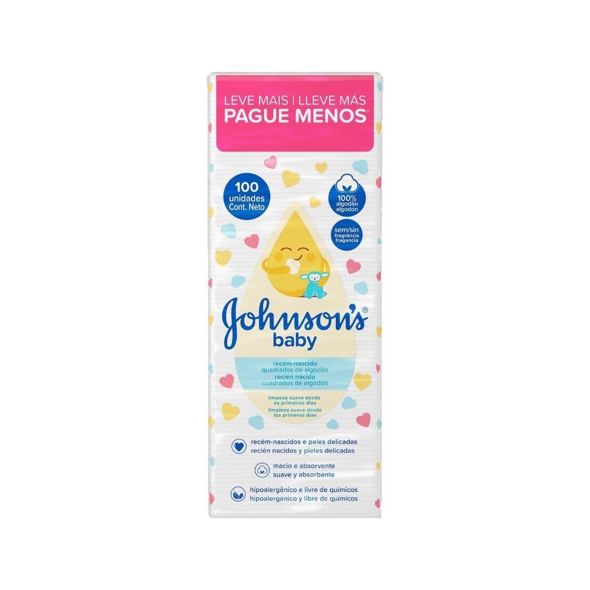 Algodão Quadrado Sem Perfume Johnsons Baby 100 Unidades — Johnsons Baby | Farmácia Resyla