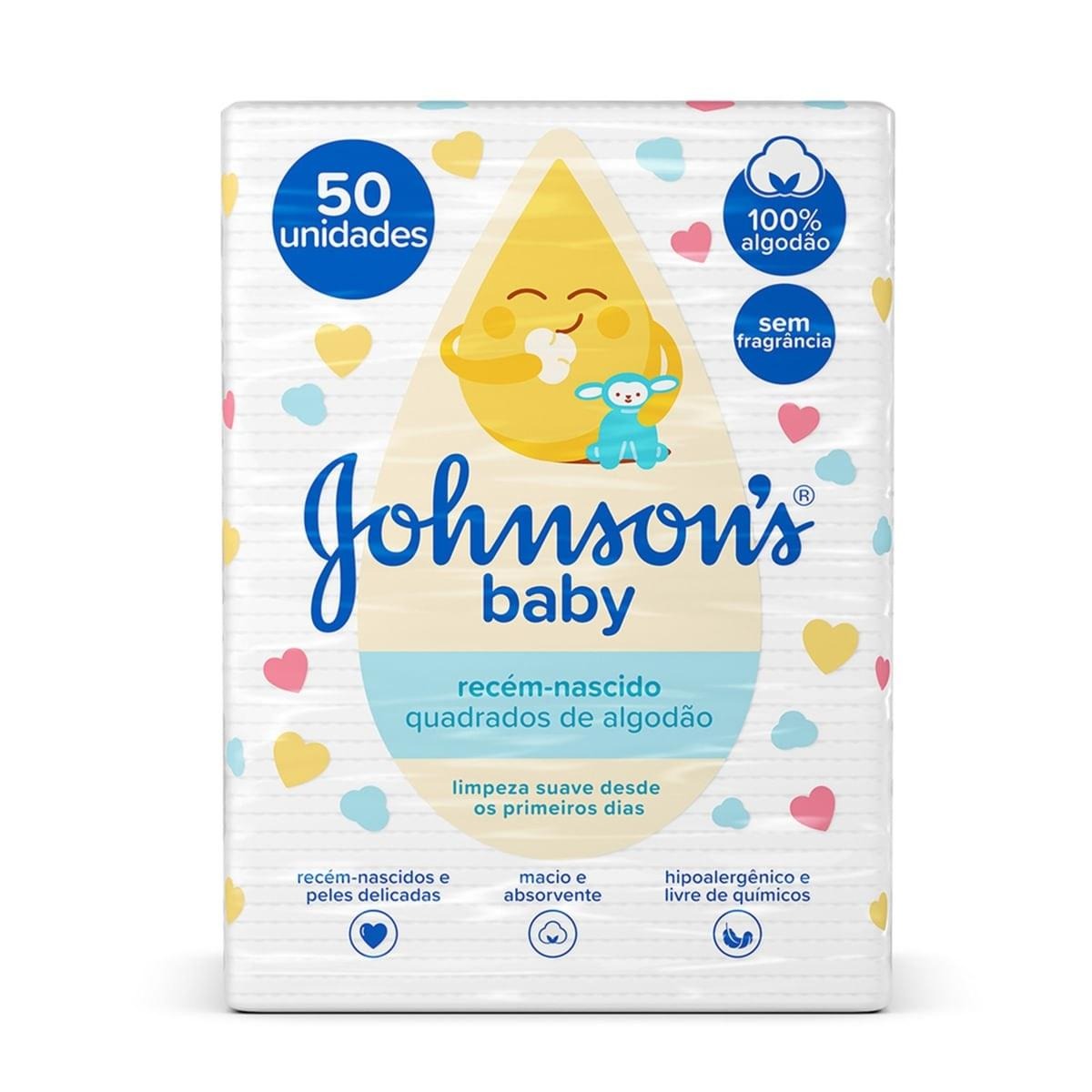 Algodão Quadrado Sem Perfume Johnsons Baby 50 Unidades — Johnsons Baby | Farmácia Resyla