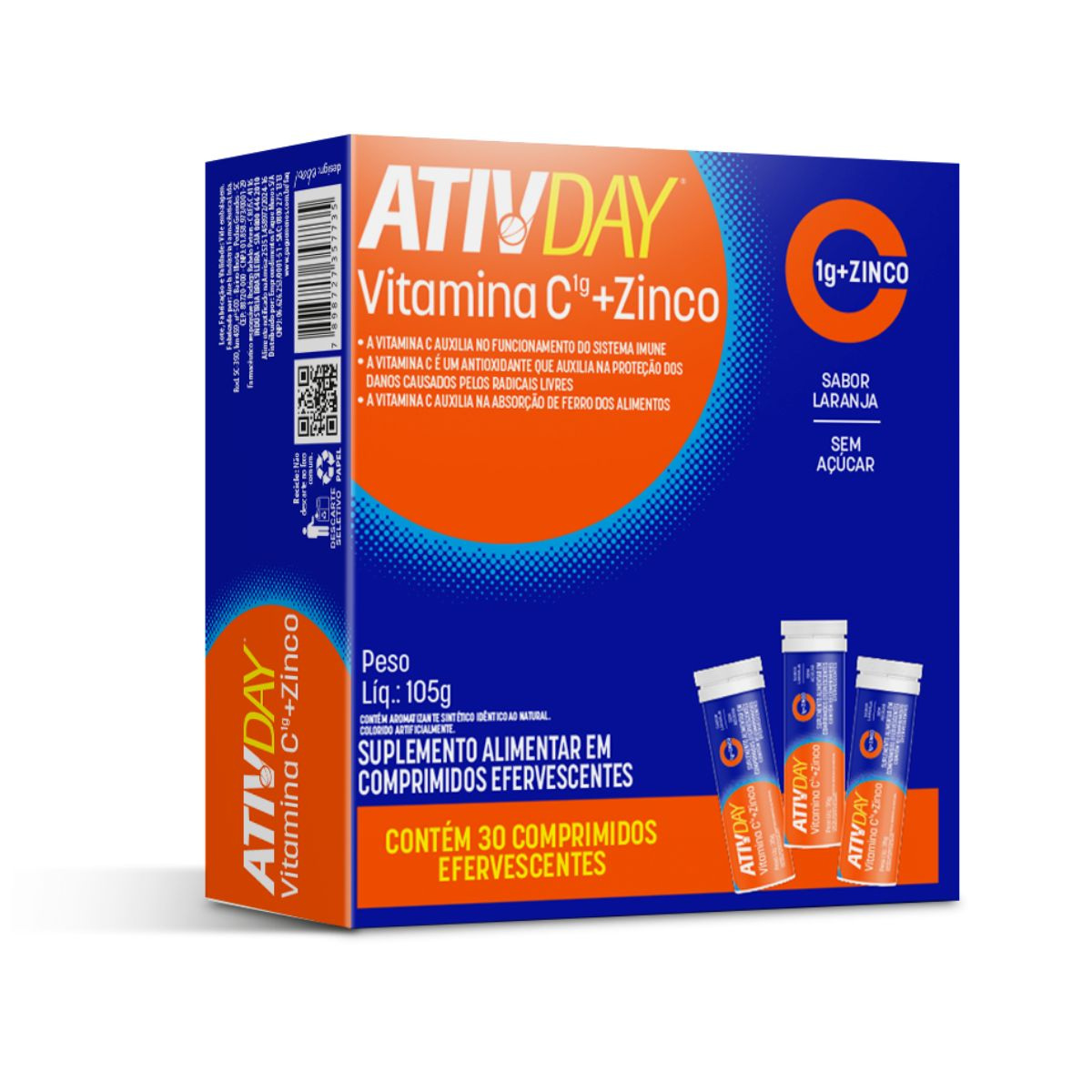 Ativday Vitamina C + Zinco 30 Comprimidos Efervescentes — Ativday | Farmácia Resyla