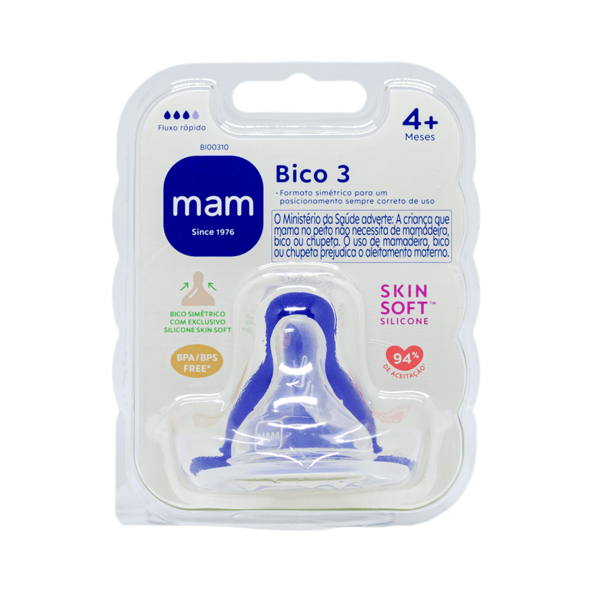Bico para Mamadeira MAM Ortodôntico Fluxo Rápido Anticólica +4 meses Silicone 1 Unidade — Mam | Farmácia Resyla