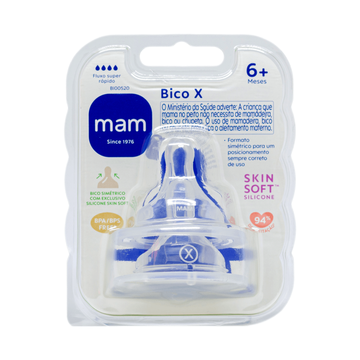 Bico para Mamadeira MAM Ortodôntico Fluxo Super Rápido +6 meses Silicone 2 Unidades — Mam | Farmácia Resyla