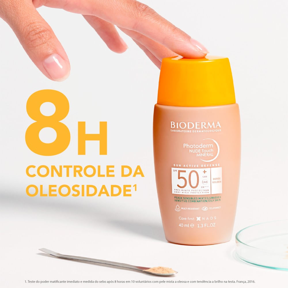 Bioderma Photoderm Nude Touch Mineral Protetor Solar FPS 50+ Cor 3.0 Cobertura Natural e Iluminada 40ml — imagem 3 | Farmácia Resyla