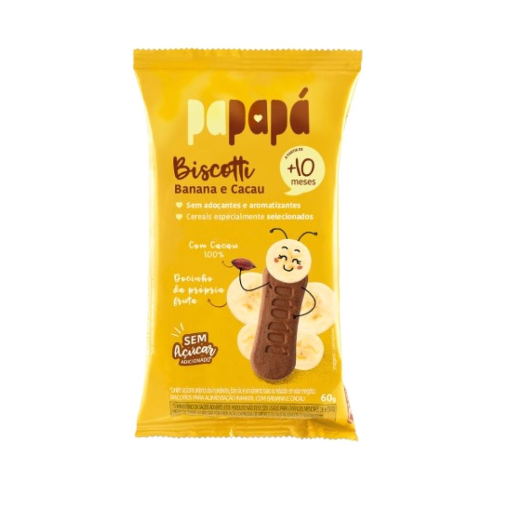 Biscoito Infantil Papapá Biscotti Sabor Banana e Cacau Sem Açúcar +10meses 60g — Papapá | Farmácia Resyla