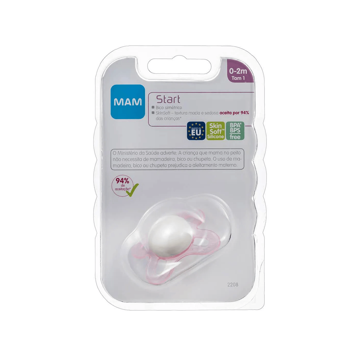 Chupeta MAM Start Ortodôntica de 0 a 2 meses SkinSoft Silicone Rosa 1 Unidade — Mam | Farmácia Resyla