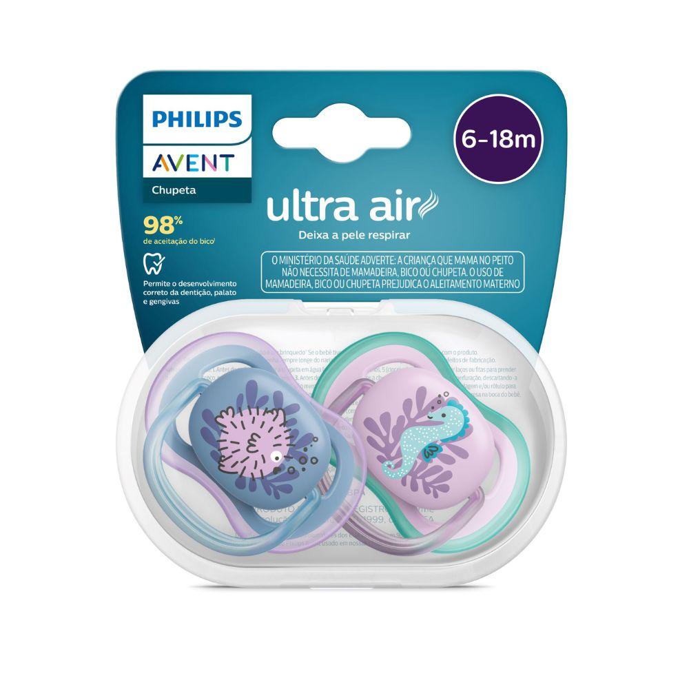 Chupeta Philips Avent Ultra Air +6 meses Silicone Azul e Rosa 2 Unidades — Avent | Farmácia Resyla