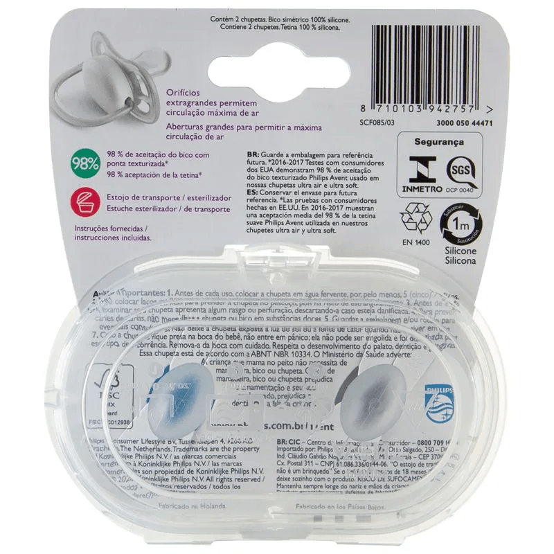 Chupeta Philips Avent Ultra Air de 6 a 18 meses Silicone Azul 2 Unidades — imagem 3 | Farmácia Resyla