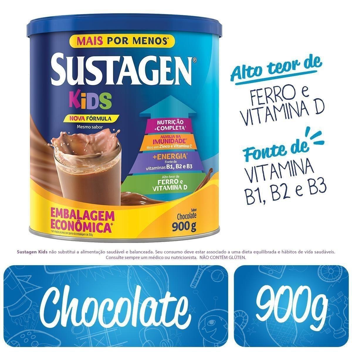 Complemento Alimentar Infantil Sustagen Kids Sabor Chocolate 900g — imagem 2 | Farmácia Resyla