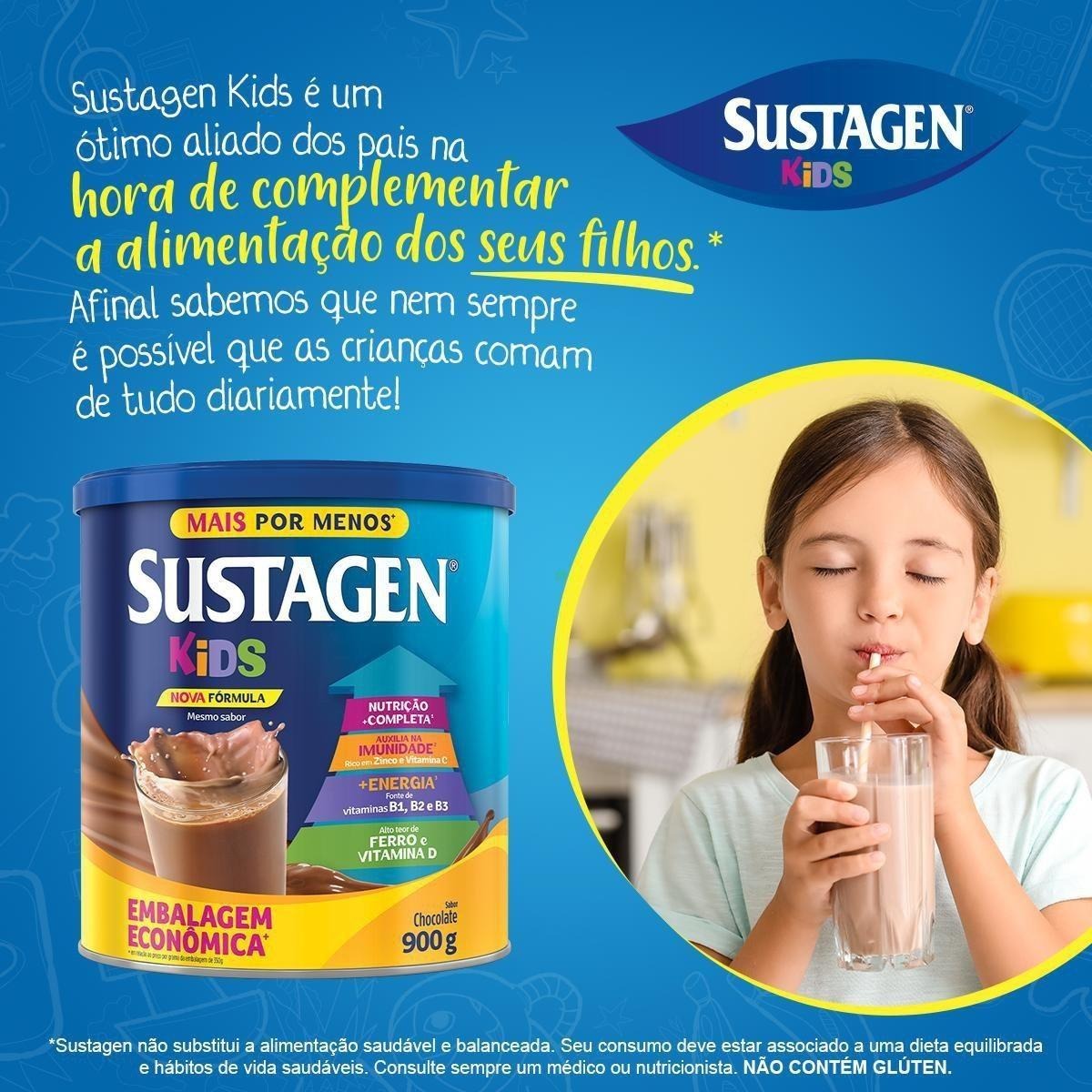 Complemento Alimentar Infantil Sustagen Kids Sabor Chocolate 900g — imagem 3 | Farmácia Resyla