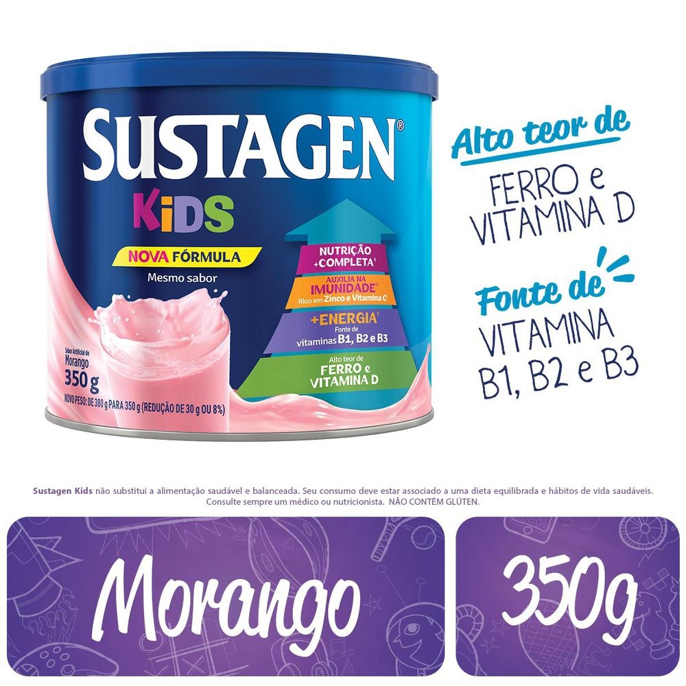 Complemento Alimentar Infantil Sustagen Kids Sabor Morango 350g — imagem 2 | Farmácia Resyla