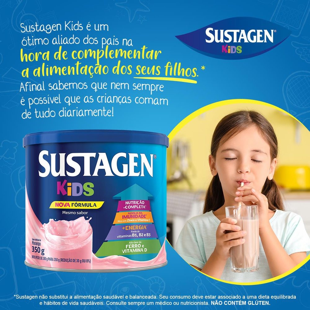 Complemento Alimentar Infantil Sustagen Kids Sabor Morango 350g — imagem 3 | Farmácia Resyla