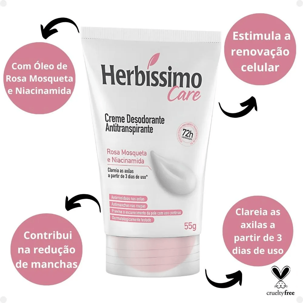 Desodorante Antitranspirante Herbissimo Care Creme Rosa Mosqueta E Niacinamida 55g — imagem 4 | Farmácia Resyla