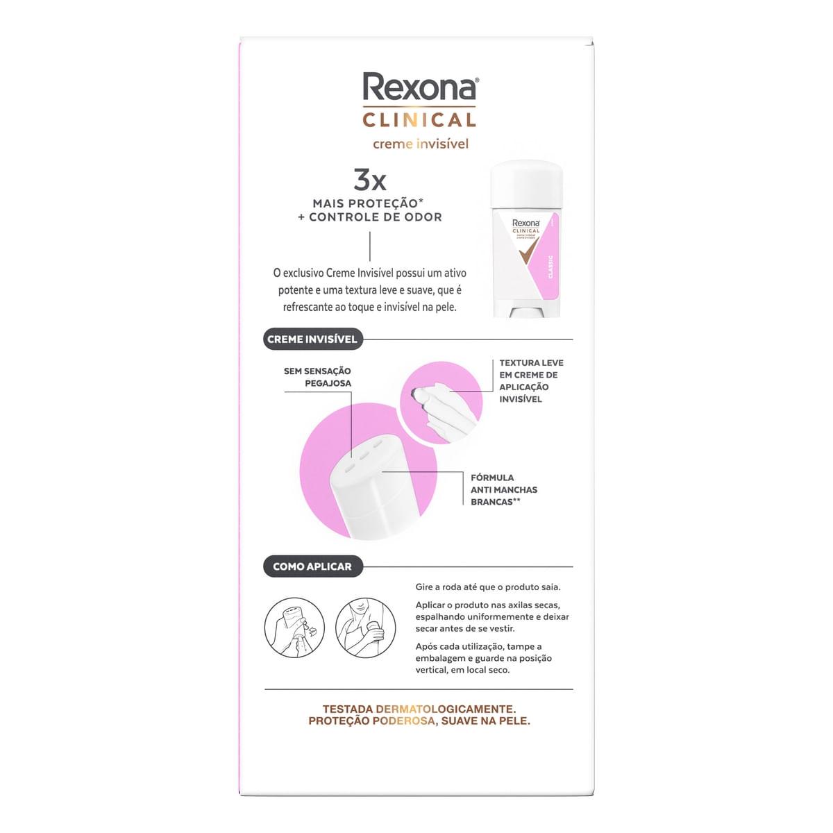 Desodorante Antitranspirante Rexona Clinical Classic 96h Creme 58g — imagem 3 | Farmácia Resyla